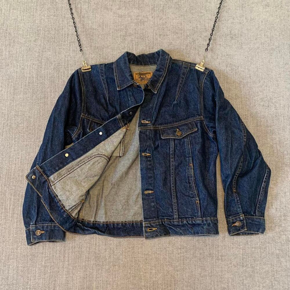 Vintage 90s Plain Pockets dark blue denim jacket - Picture 2 of 7